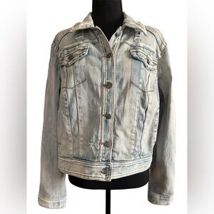INC Light Wash Distressed Denim Jacket Y2K Grunge Cropped Women's Size XL